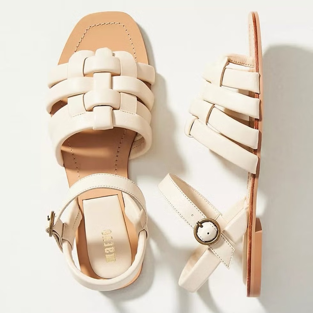 Anthropologie Maeve Woven Puff Sandals in Beige Sz 6